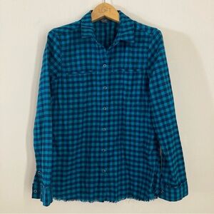 Eddie Bauer Teal and Black Plaid Shirt Size Small